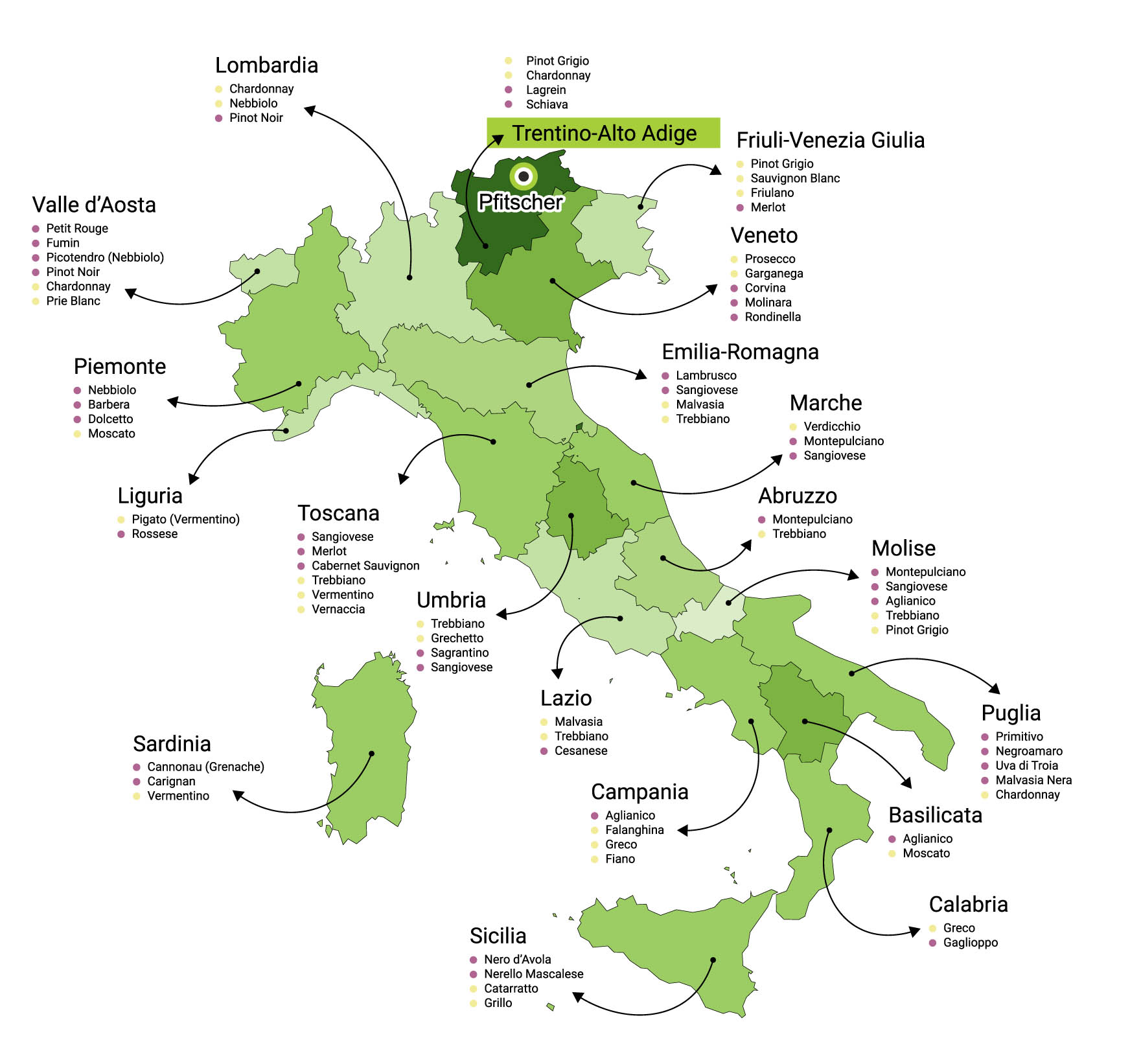 Mapa vinařství Pfitscher